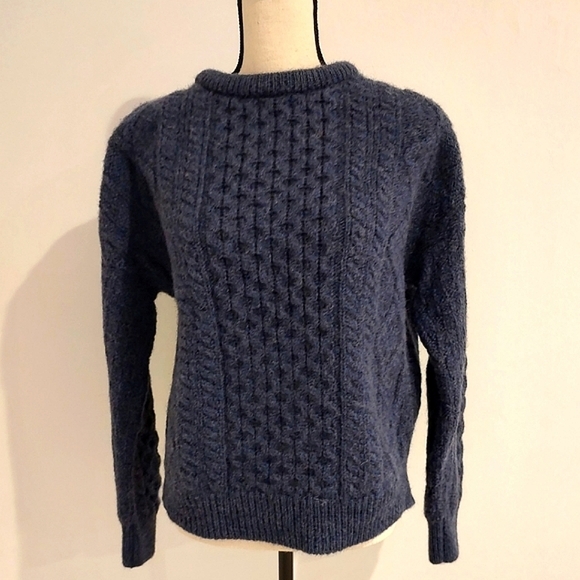 Aran Sweater Market Women's Wool Heavyweight Sweater Caspian Blue Irish L - Picture 1 of 10